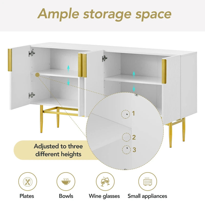 Buffet de rangement moderne à 4 portes pour salle à manger, salon, chambre, couloir
