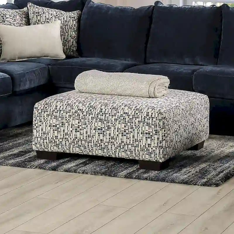 Parthage Contemporary Multi-color Chenille Striped Print Ottoman by 