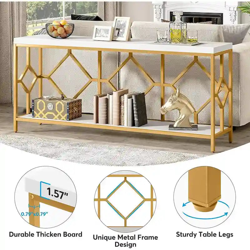 Table console de canapé de 70,9 pouces avec étagère de rangement ouverte, Table étroite industrielle extra longue, Table d'entrée derrière le canapé
