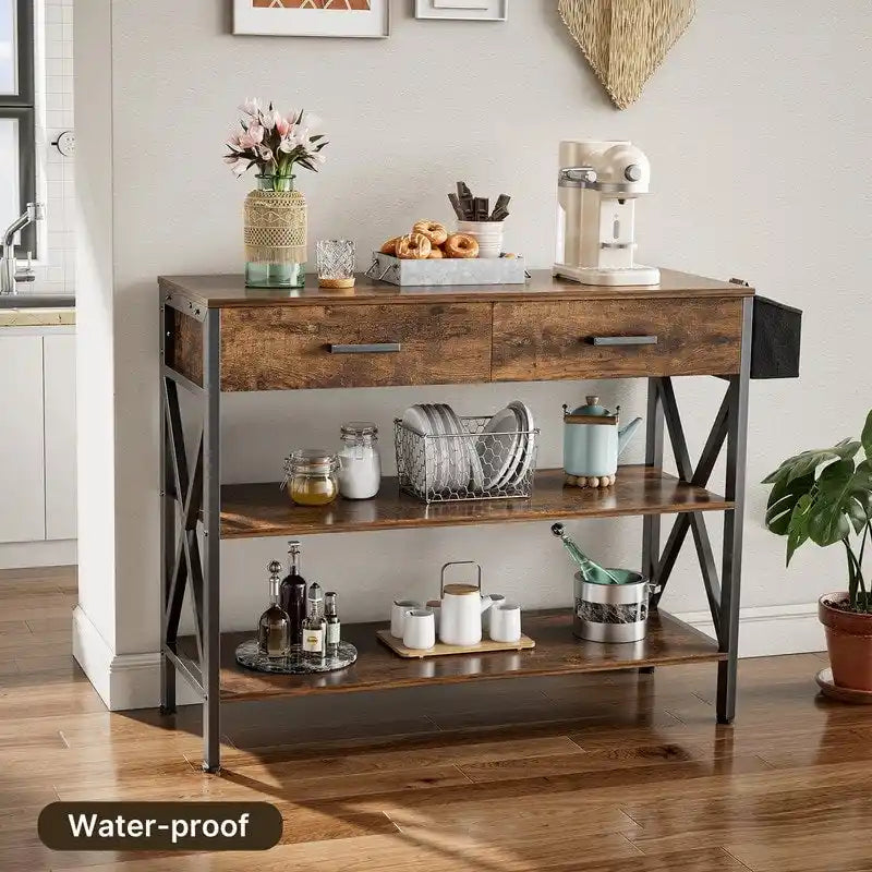 Console multi-fonction avec 2 tiroirs, table d'entrée/canapé avec 3 étagères de rangement