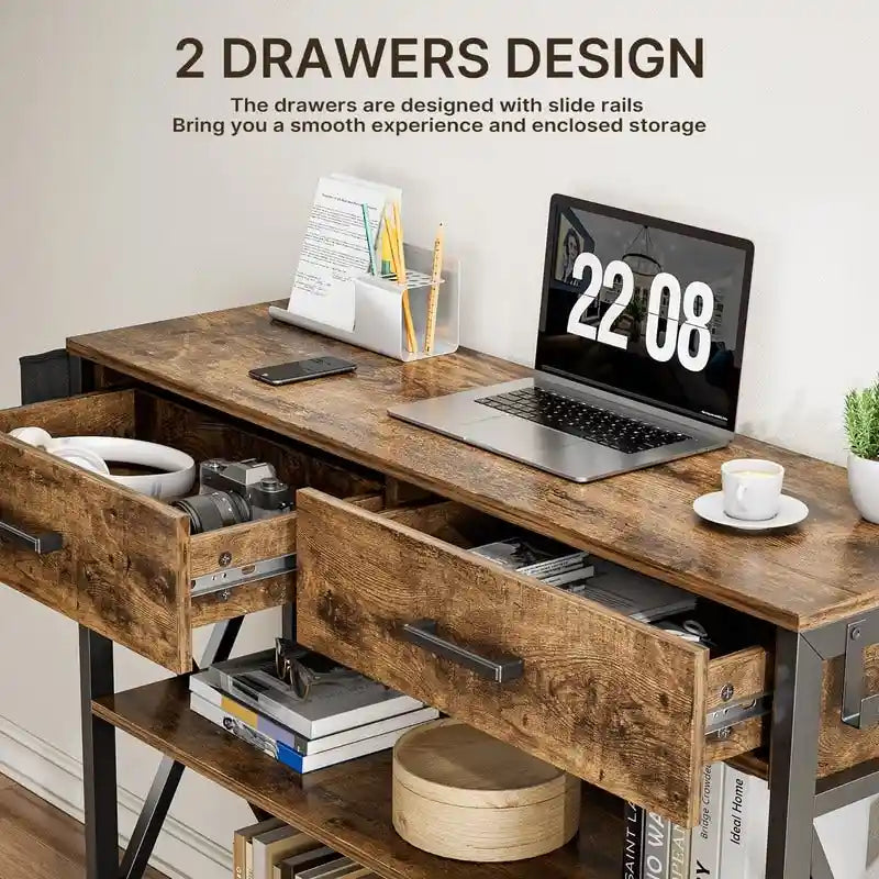 Console multi-fonction avec 2 tiroirs, table d'entrée/canapé avec 3 étagères de rangement