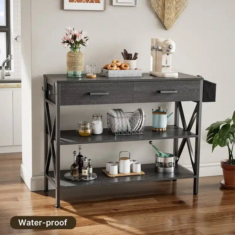 Console multi-fonction avec 2 tiroirs, table d'entrée/canapé avec 3 étagères de rangement