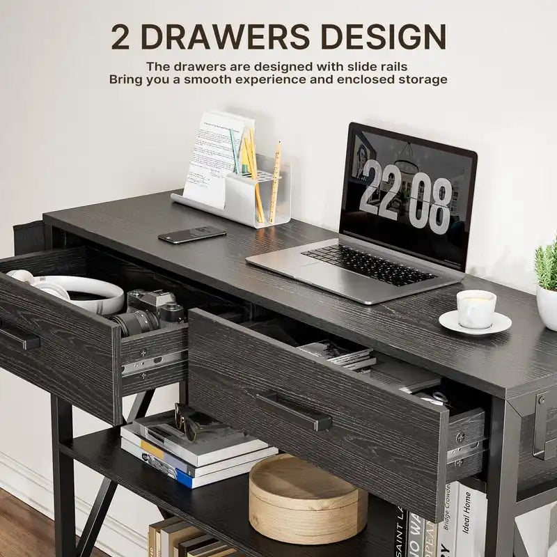 Console multi-fonction avec 2 tiroirs, table d'entrée/canapé avec 3 étagères de rangement