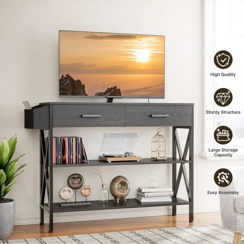 Console multi-fonction avec 2 tiroirs, table d'entrée/canapé avec 3 étagères de rangement