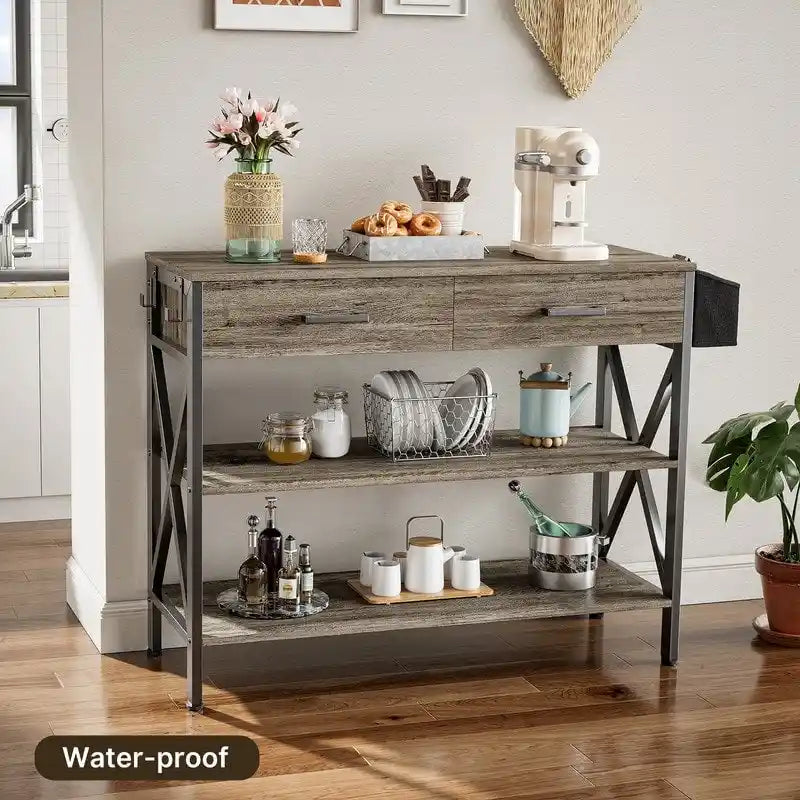 Console multi-fonction avec 2 tiroirs, table d'entrée/canapé avec 3 étagères de rangement