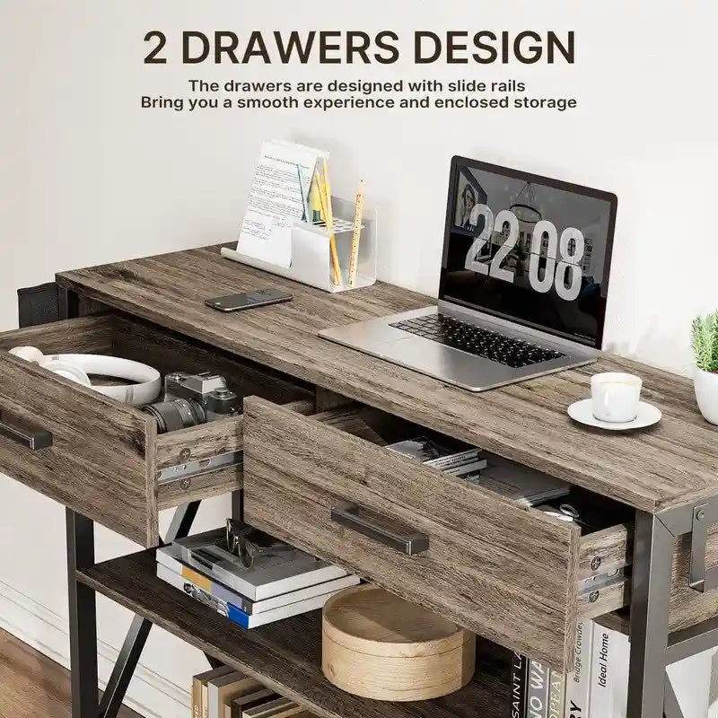 Console multi-fonction avec 2 tiroirs, table d'entrée/canapé avec 3 étagères de rangement