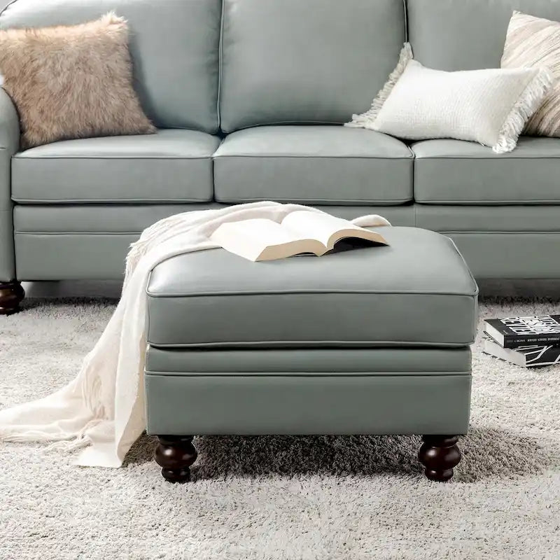 Pouf contemporain en cuir véritable résistant à l'eau