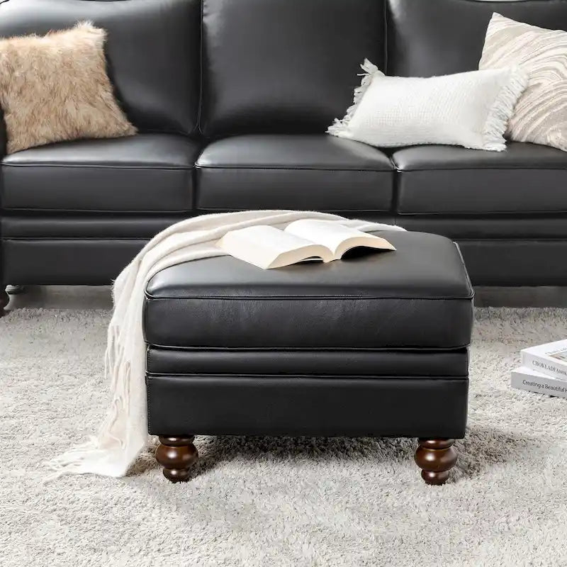 Pouf contemporain en cuir véritable résistant à l'eau