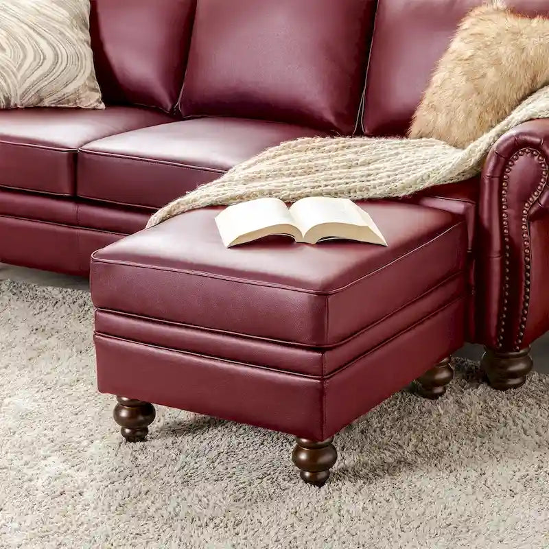 Pouf contemporain en cuir véritable résistant à l'eau