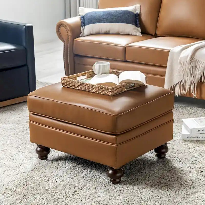 Pouf contemporain en cuir véritable résistant à l'eau