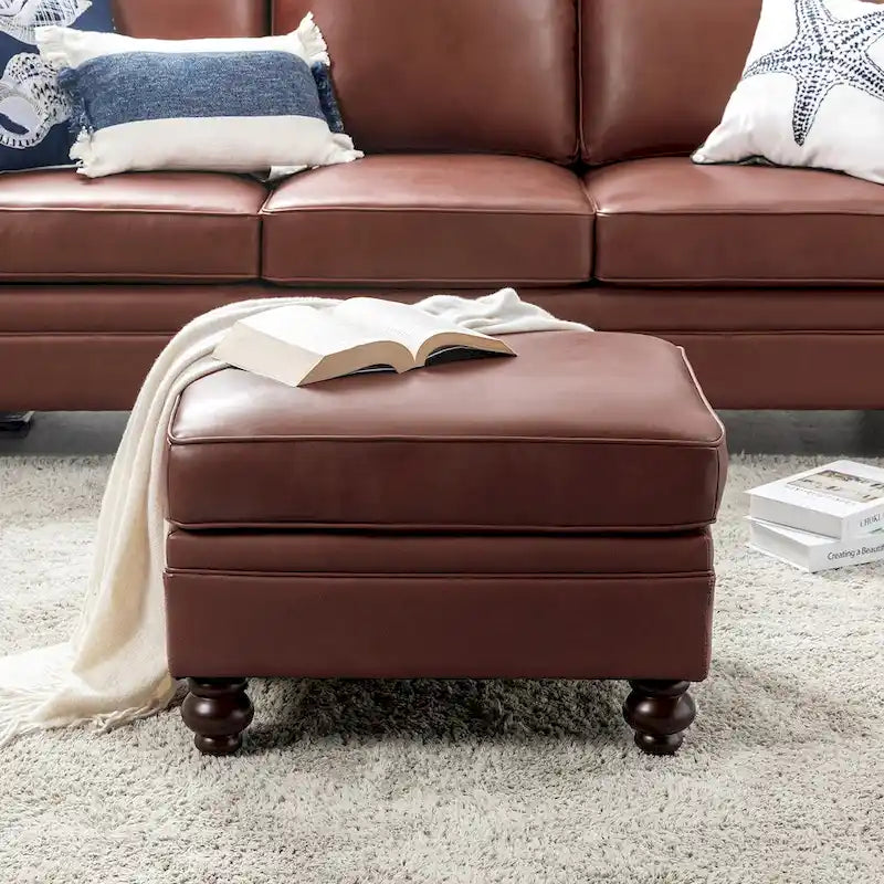 Pouf contemporain en cuir véritable résistant à l'eau