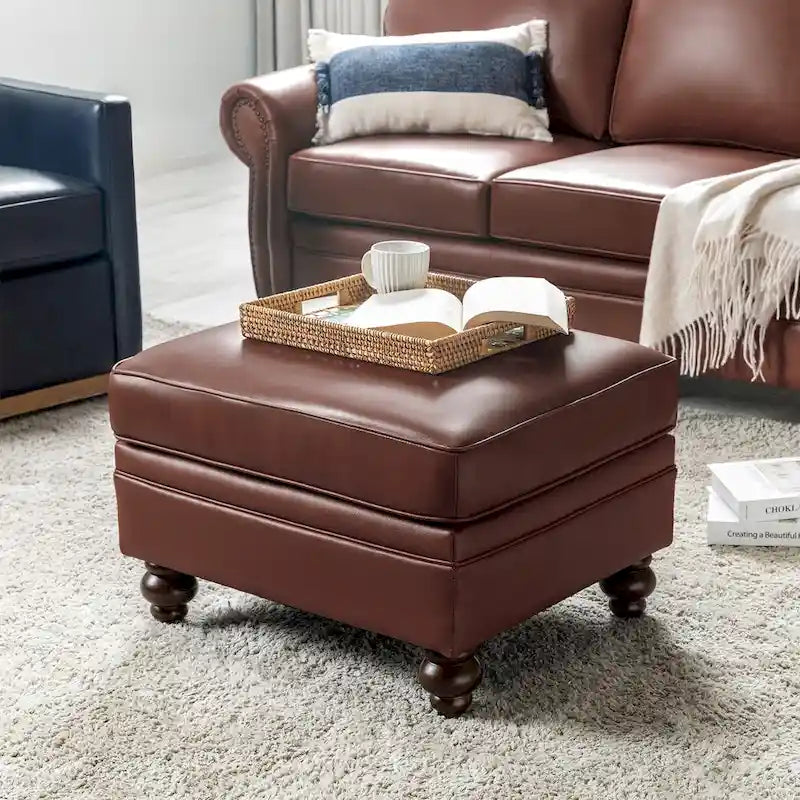 Pouf contemporain en cuir véritable résistant à l'eau
