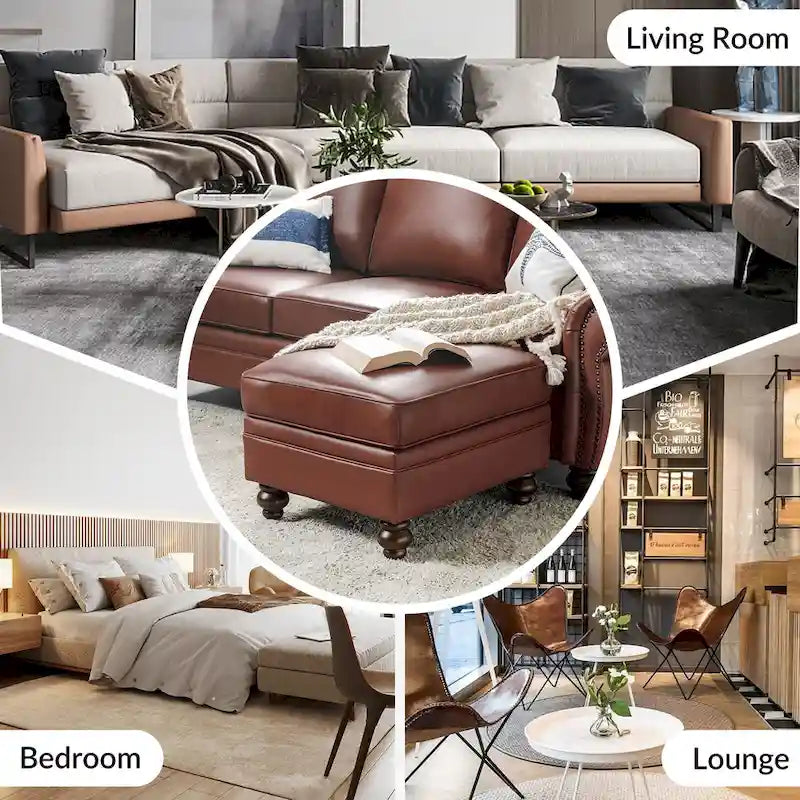 Pouf contemporain en cuir véritable résistant à l'eau