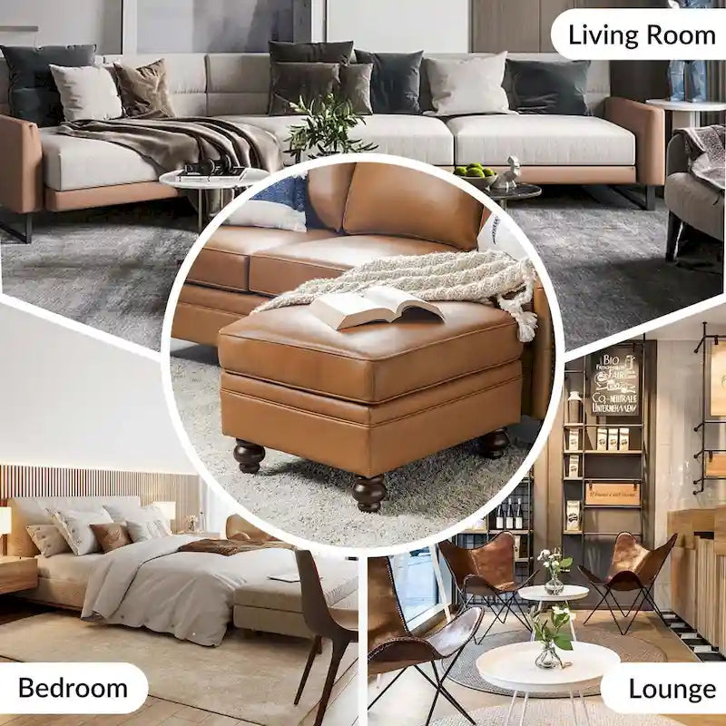 Pouf contemporain en cuir véritable résistant à l'eau
