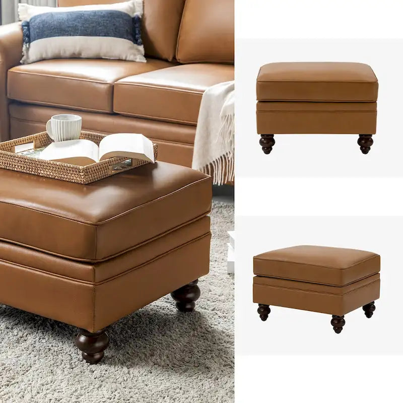 Pouf contemporain en cuir véritable résistant à l'eau