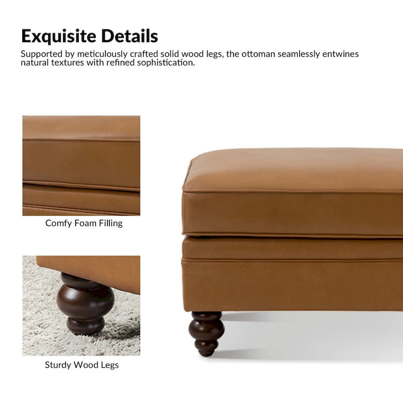 Pouf contemporain en cuir véritable résistant à l'eau