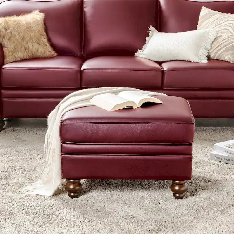 Pouf contemporain en cuir véritable résistant à l'eau