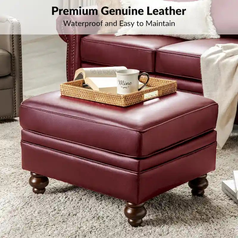 Pouf contemporain en cuir véritable résistant à l'eau