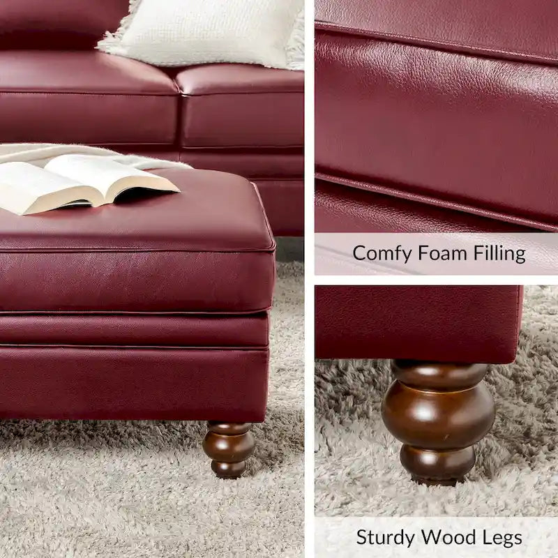 Pouf contemporain en cuir véritable résistant à l'eau