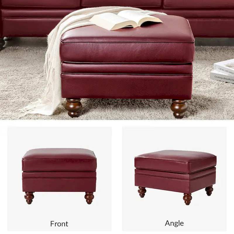 Pouf contemporain en cuir véritable résistant à l'eau