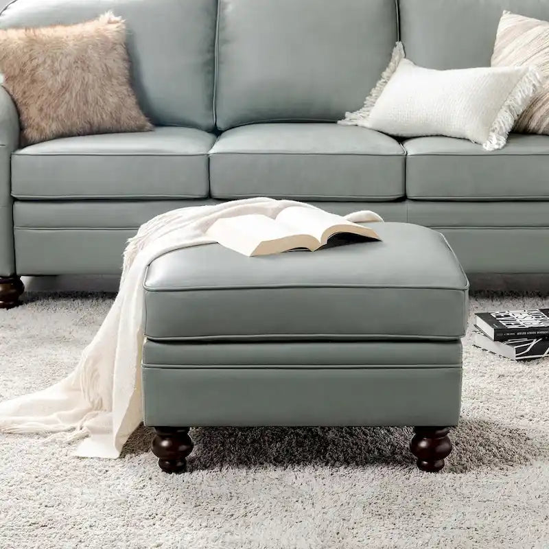 Pouf contemporain en cuir véritable résistant à l'eau