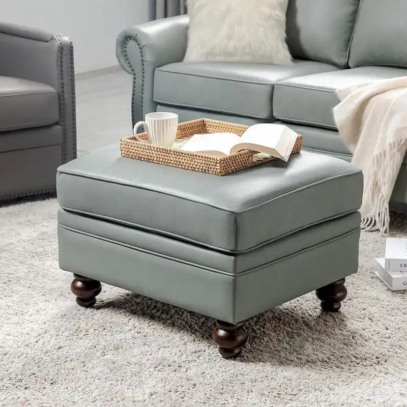Pouf contemporain en cuir véritable résistant à l'eau