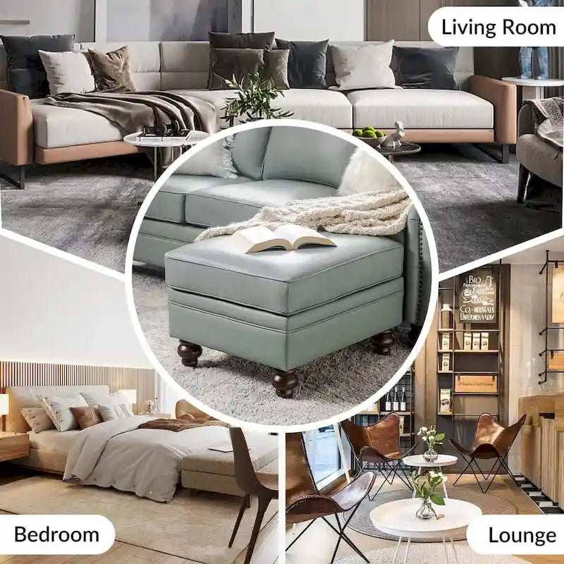 Pouf contemporain en cuir véritable résistant à l'eau