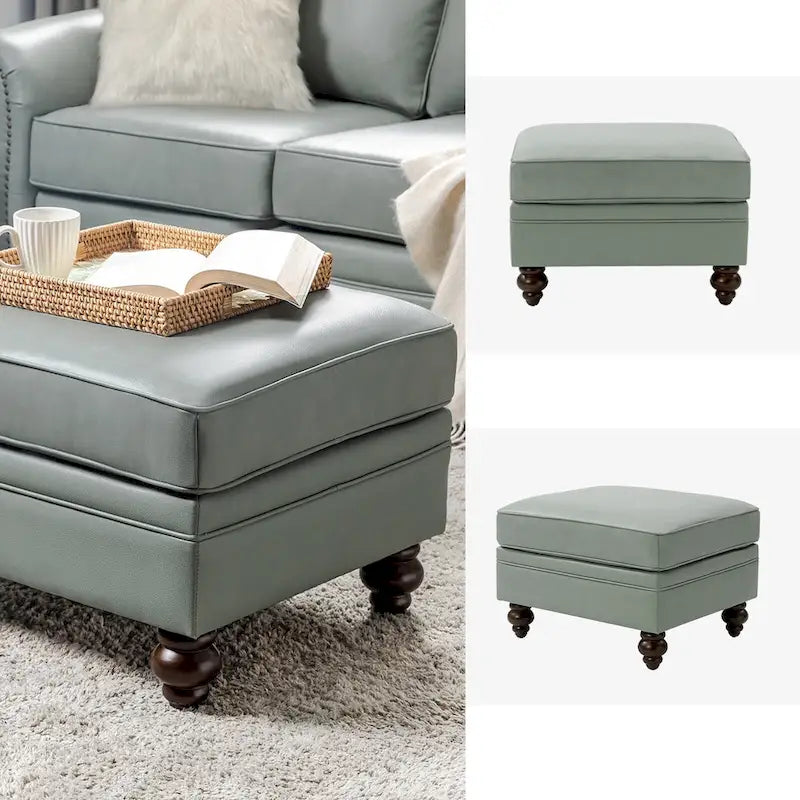 Pouf contemporain en cuir véritable résistant à l'eau