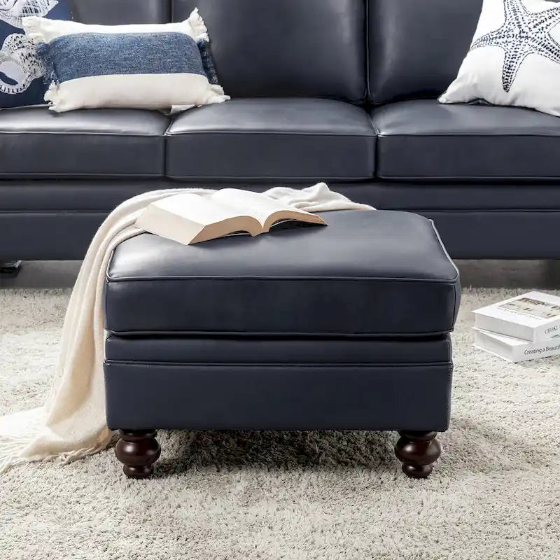Pouf contemporain en cuir véritable résistant à l'eau