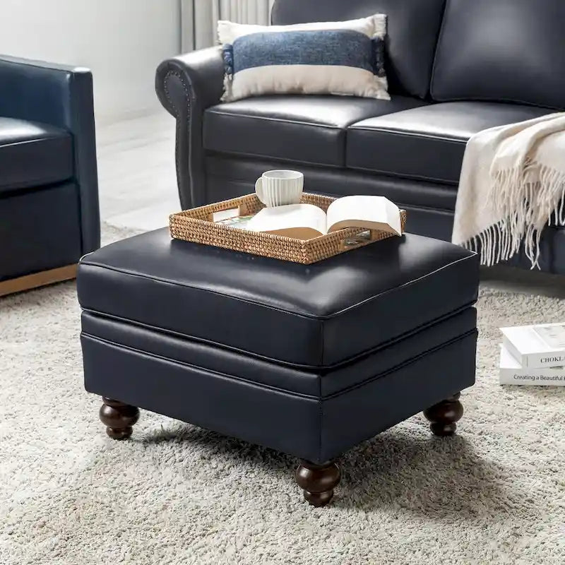 Pouf contemporain en cuir véritable résistant à l'eau