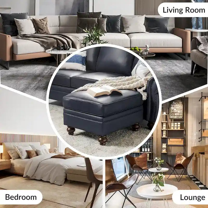 Pouf contemporain en cuir véritable résistant à l'eau