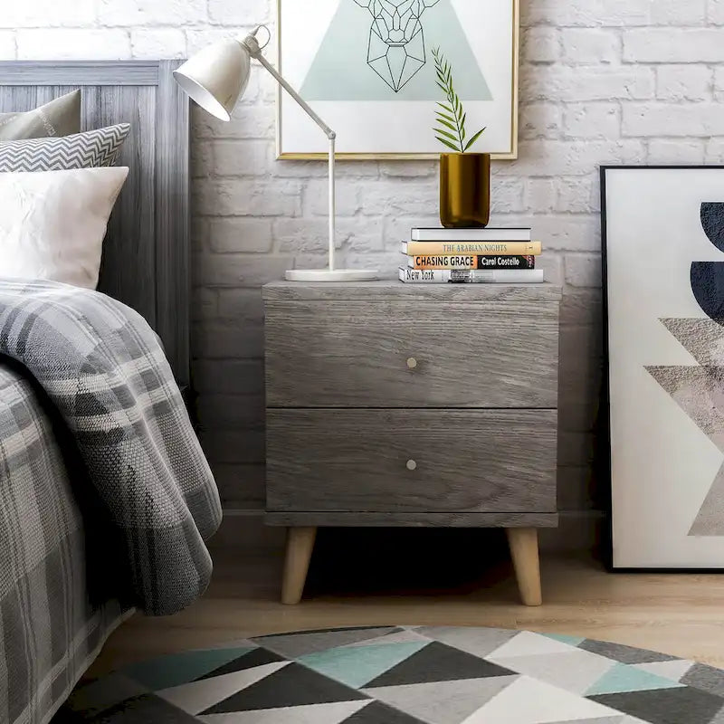DH BASIC Mid-Century Modern Distressed Grey 2-Drawer Nightstand with Knobs by 