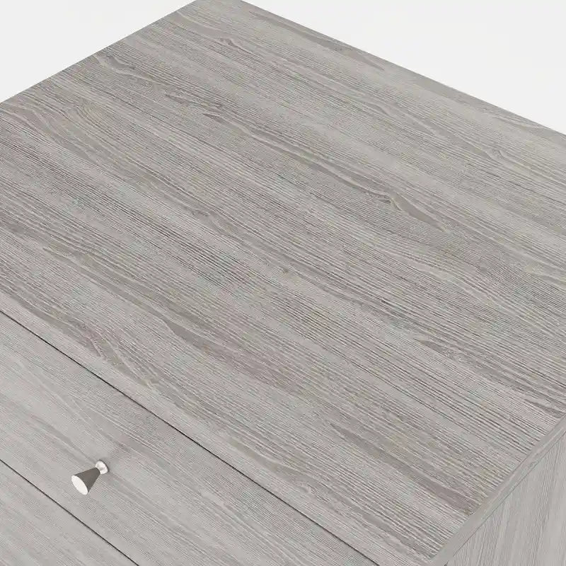 Table de chevet gris vieilli 2 tiroirs style Mid-Century avec poignées