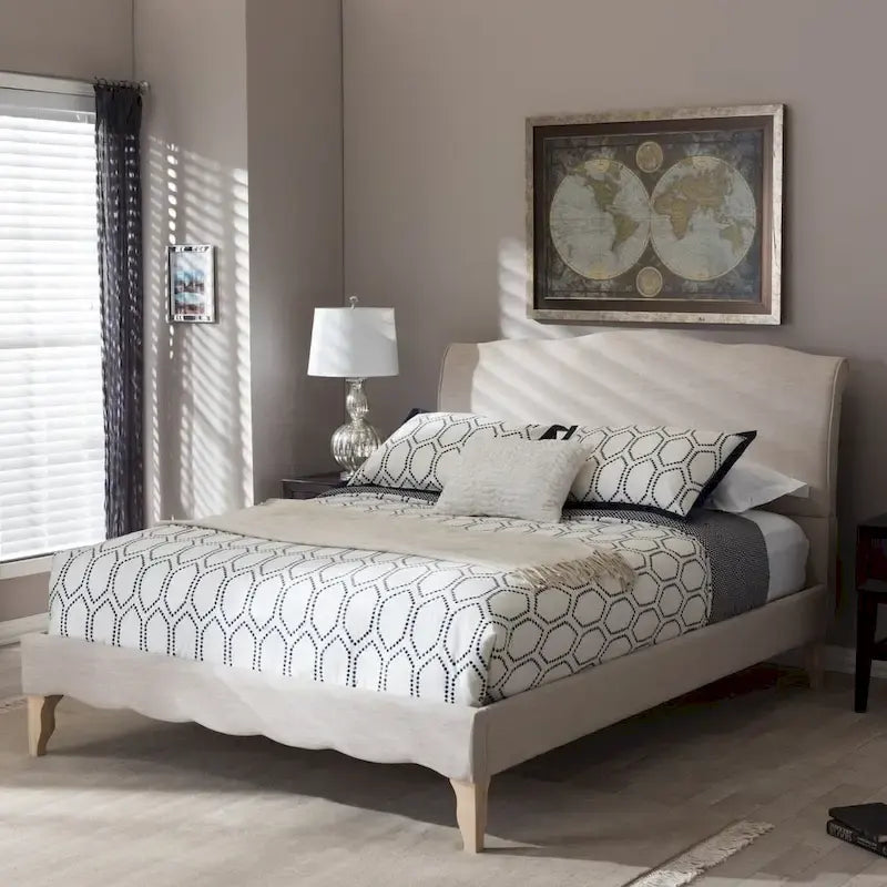  Ayrshire Downs French Classic Modern Style Beige Mix Linen Fabric Platform Bed