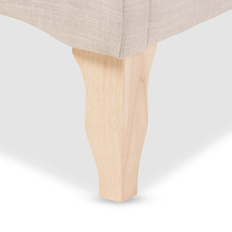 Lit plateforme en tissu mélangé lin beige, style classique moderne français