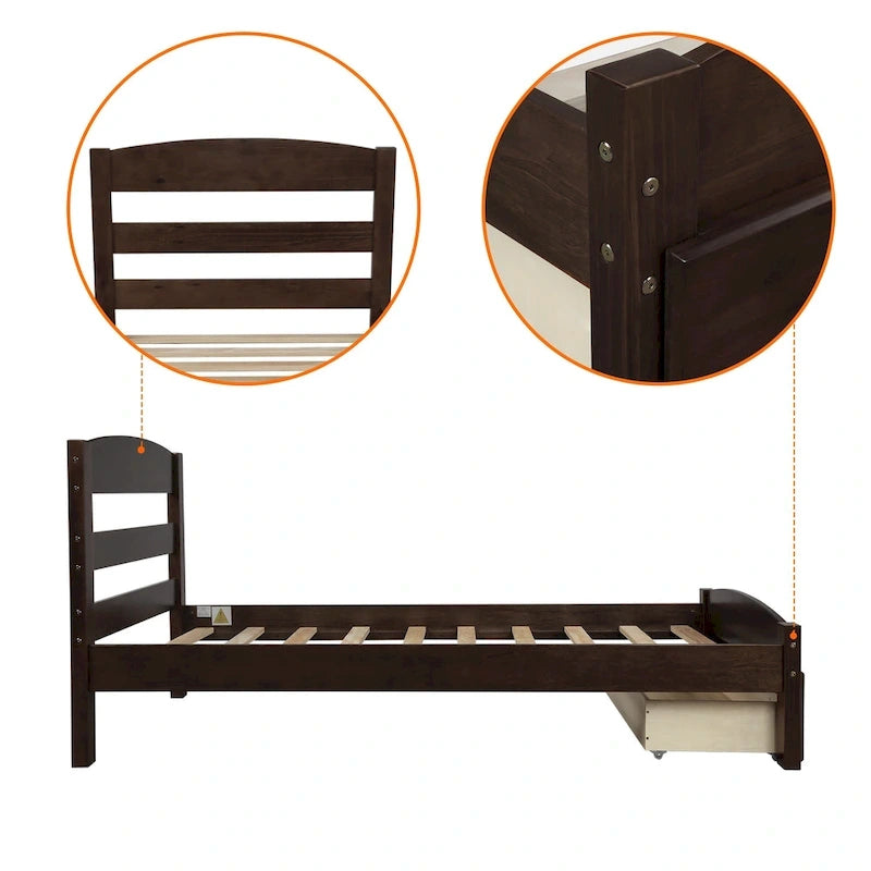 Cadre de lit double plateforme avec tiroir de rangement