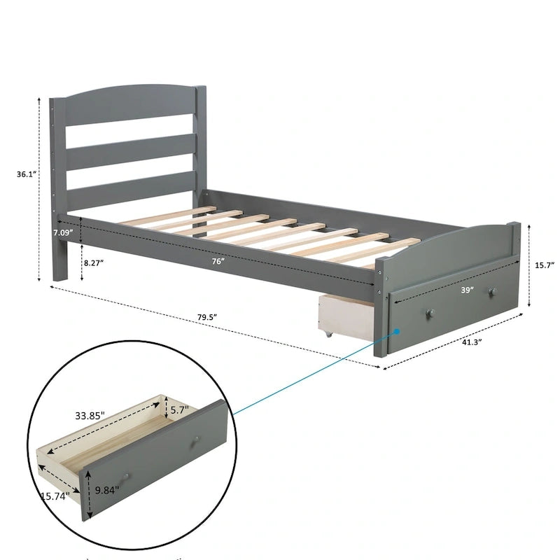 Cadre de lit double plateforme avec tiroir de rangement