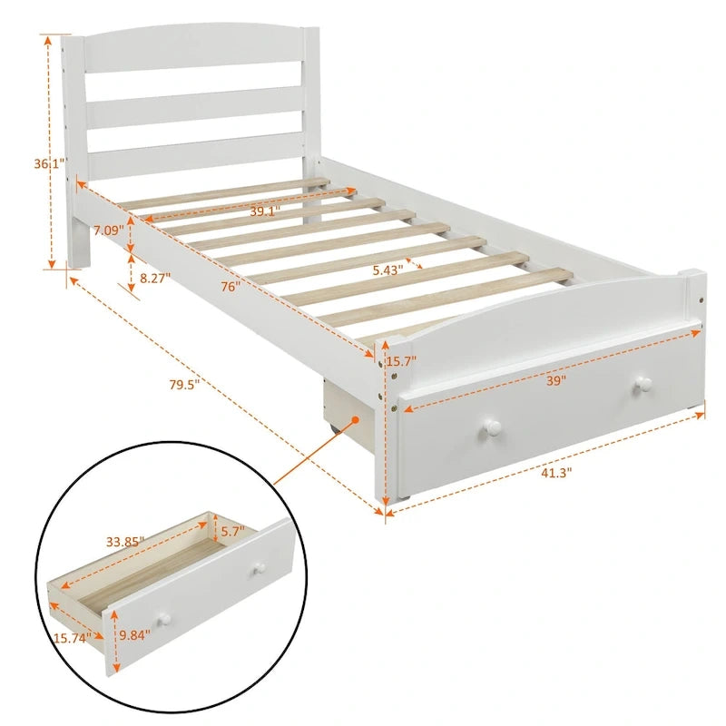 Cadre de lit double plateforme avec tiroir de rangement
