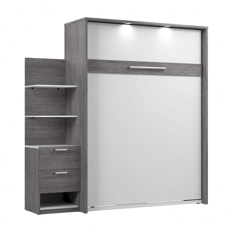 Lit escamotable Queen avec table de chevet et étagères flottantes (85 W)
