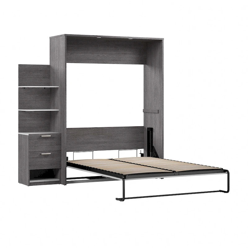 Lit escamotable Queen avec table de chevet et étagères flottantes (85 W)