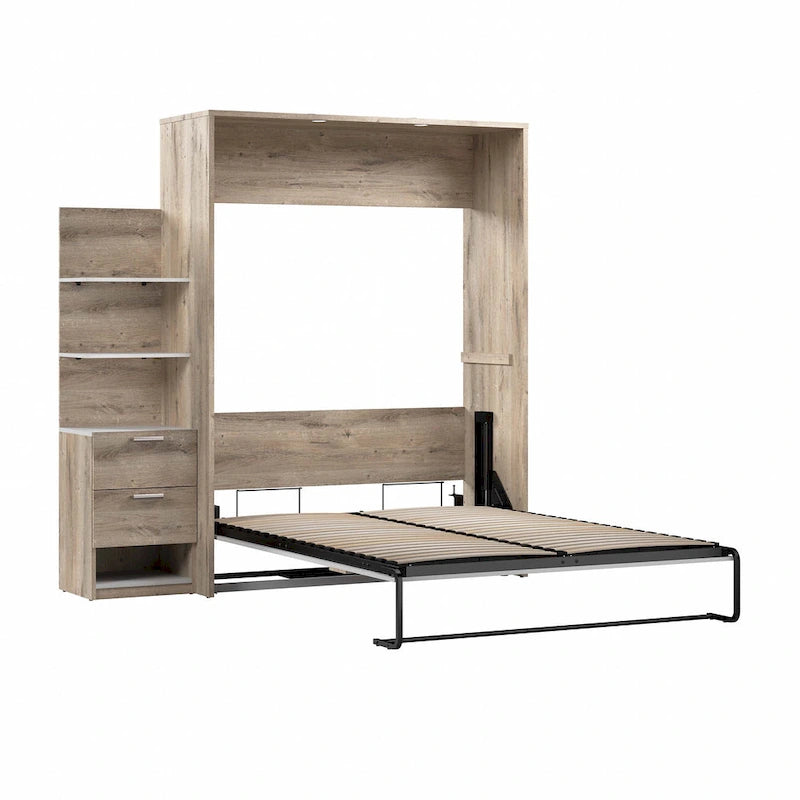 Lit escamotable Queen avec table de chevet et étagères flottantes (85 W)
