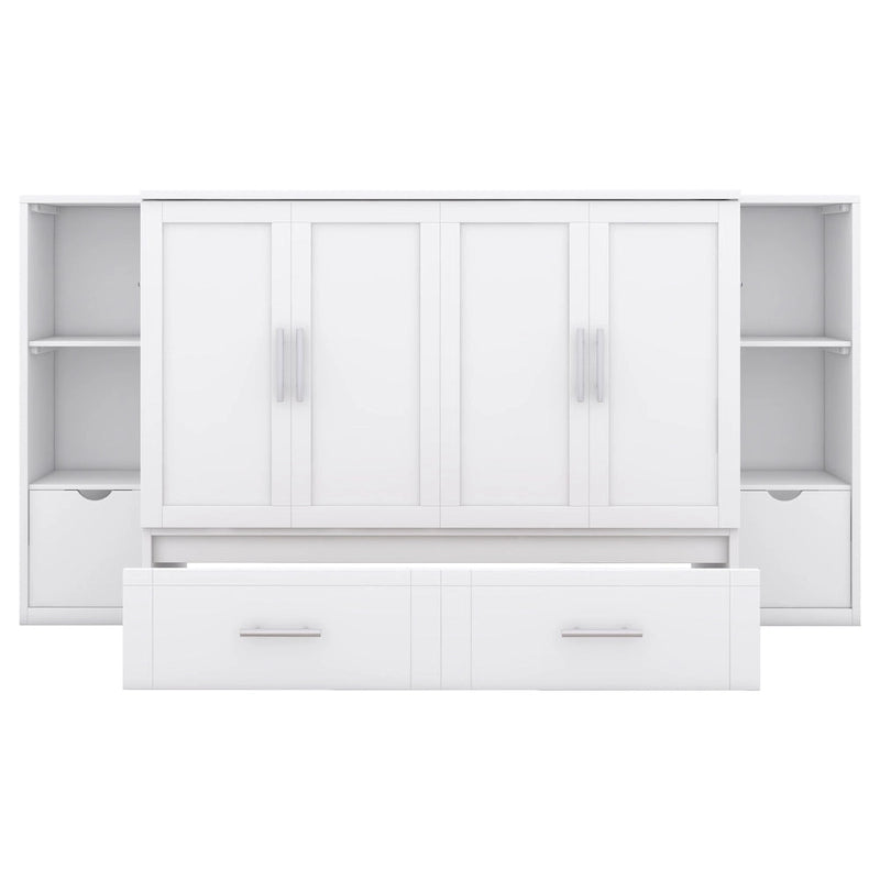 Lit escamotable grand format avec étagères, tiroirs et ports USB, Gris