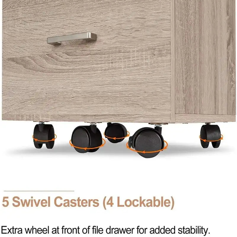 Meuble de classement roulant en bois à 3 tiroirs avec serrure