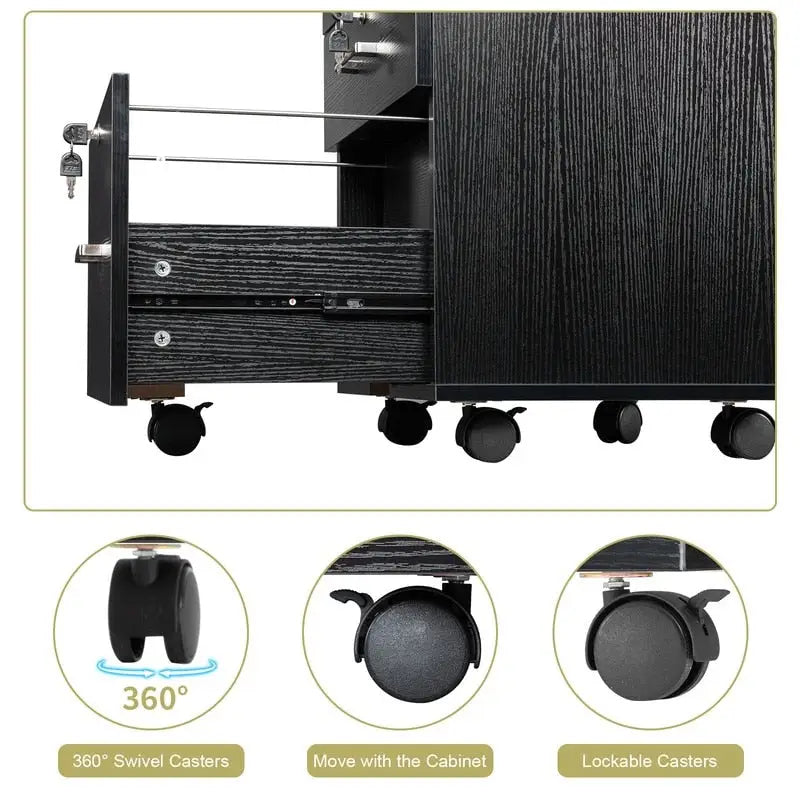 Meuble de classement roulant en bois à 3 tiroirs avec serrure