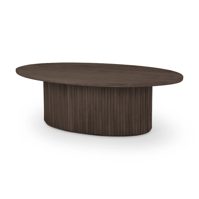  48L x 28W x 15H Dark Brown Wood Oval Fluted Coffee Table
