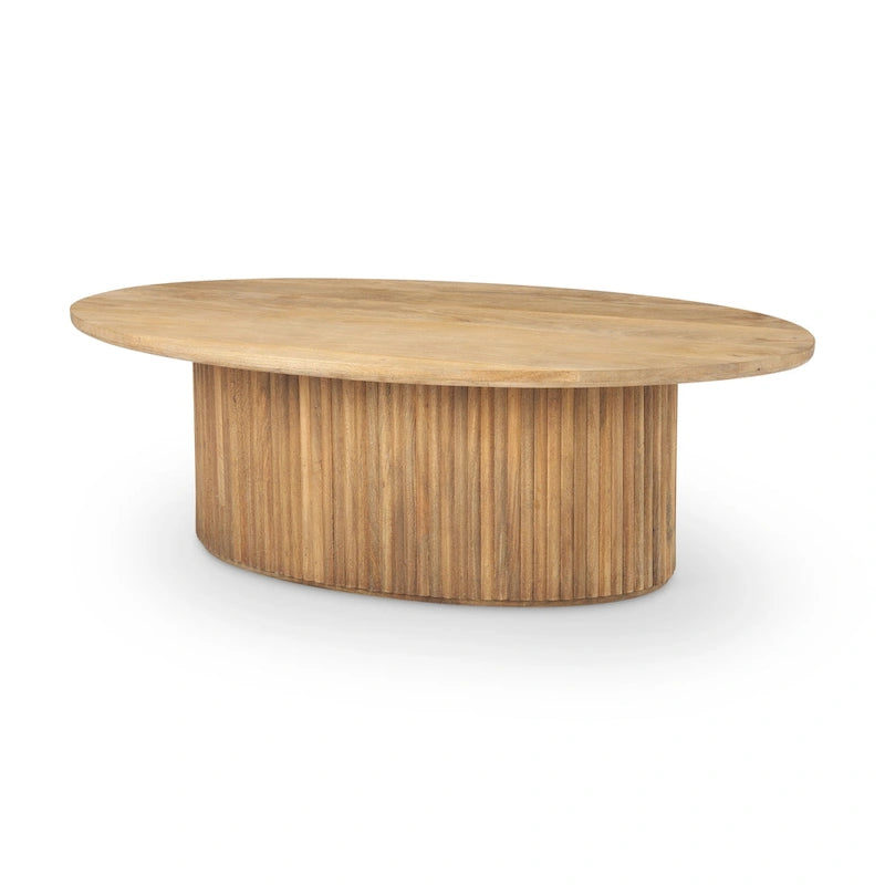 Table basse ovale cannelée en bois marron foncé 48L x 28l x 15H