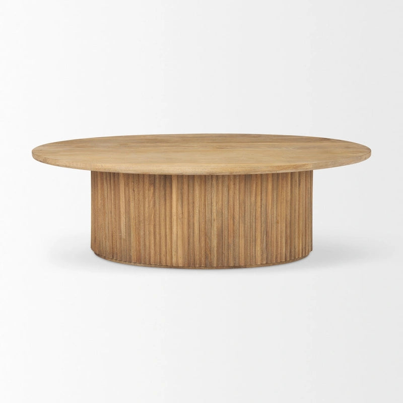 Table basse ovale cannelée en bois marron foncé 48L x 28l x 15H