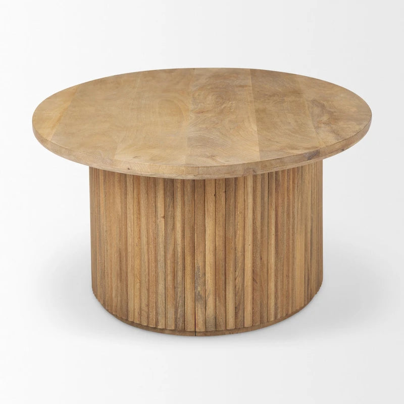 Table basse ovale cannelée en bois marron foncé 48L x 28l x 15H