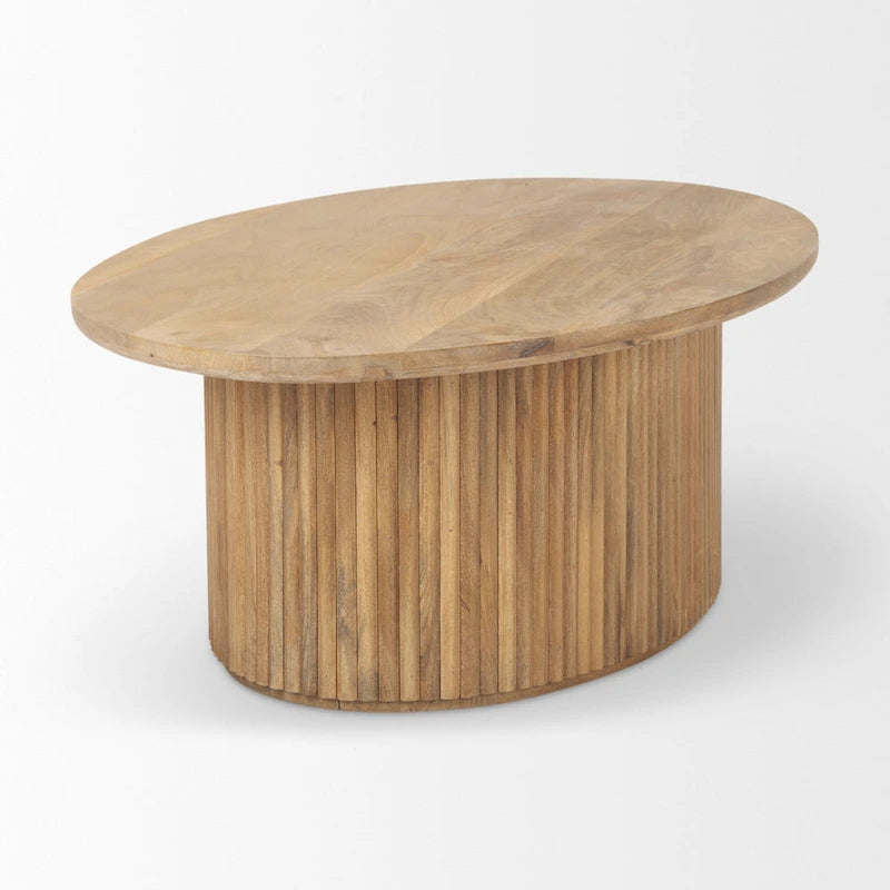 Table basse ovale cannelée en bois marron foncé 48L x 28l x 15H