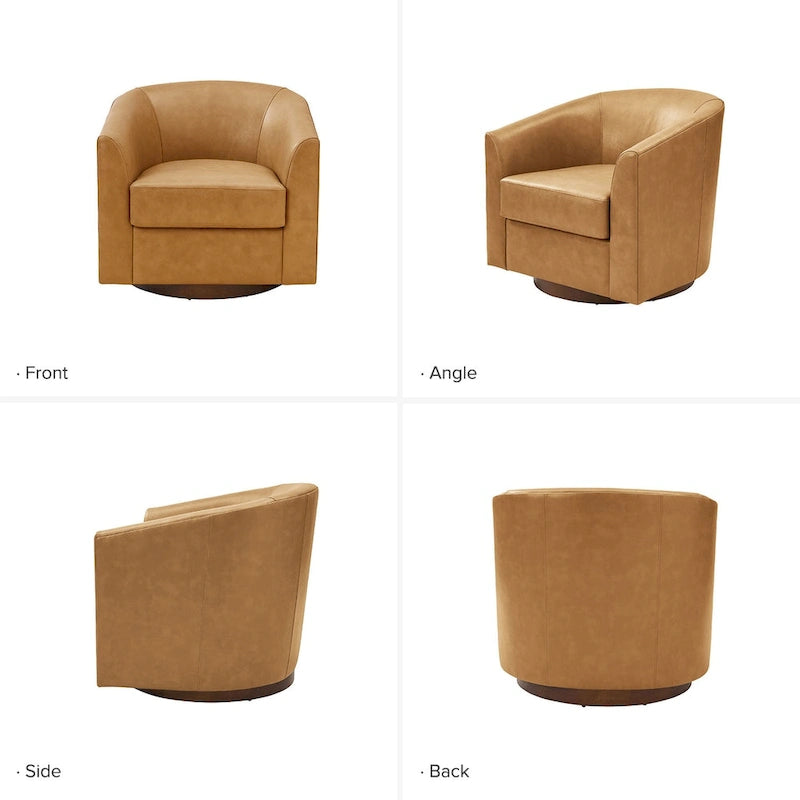 Fauteuil pivotant en cuir véritable de style moderne avec base en bois massif, lot de 2